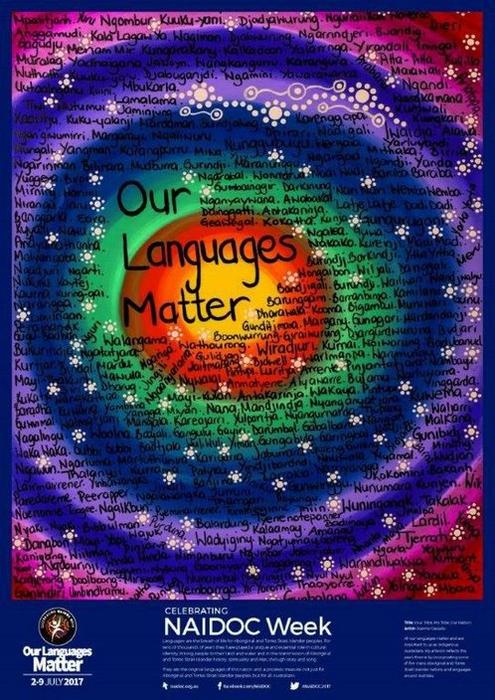 Our Languages Matter. Winning poster for NAIDOC Week 2017 by Joanne Cassidy. Titled "Your Tribe, My Tribe, Our Nation".