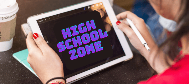 Ipad with the writing 'High school zone'